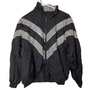 Vintage Black Bill Blass Houndstooth Print Bomber Jacket